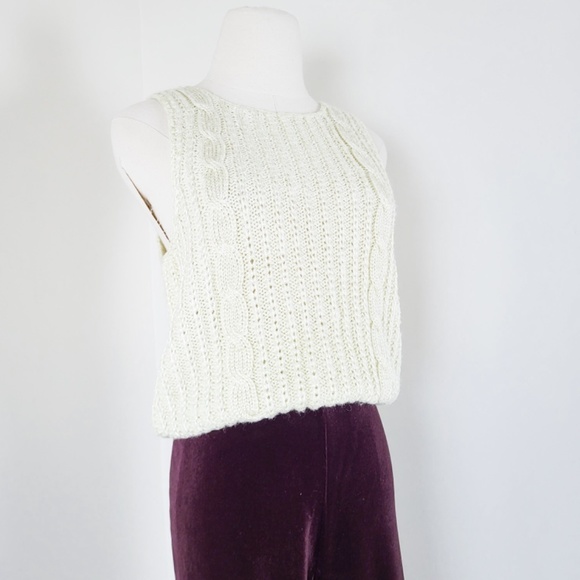 Butter Yellow Cable Knit Vest sleeveless sweater vest high neck muscle cut - Picture 4 of 12
